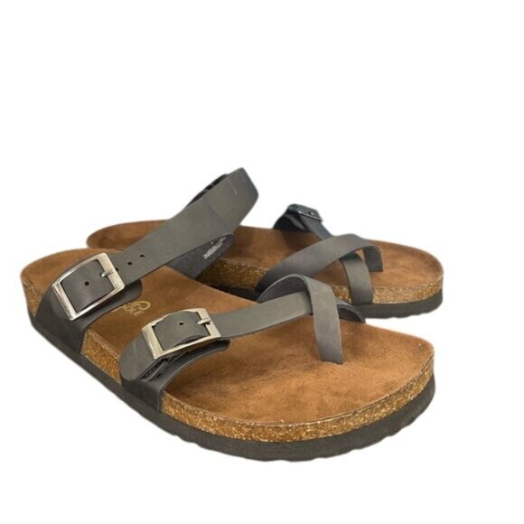 Mountain Sole Womens Black Leather Slip-On Sandals SZ 6 Comfy Adjustable Straps - Picture 5 of 9